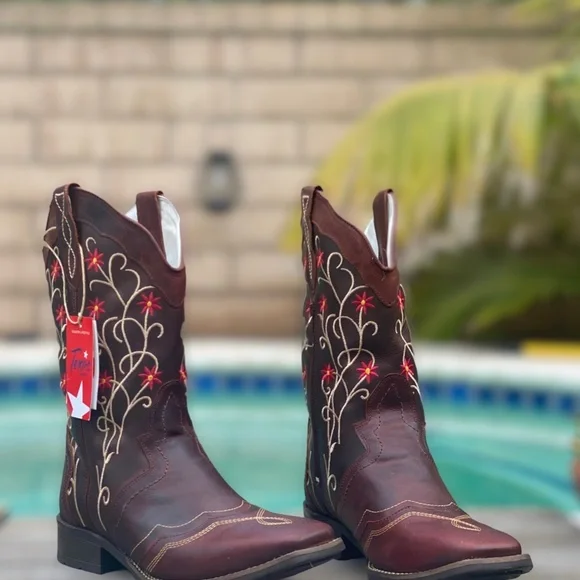 QUT Western Boots for Women Cowboy Riding Mid-Calf Real Leather Zip Cowgirl Boot - Picture 4 of 14